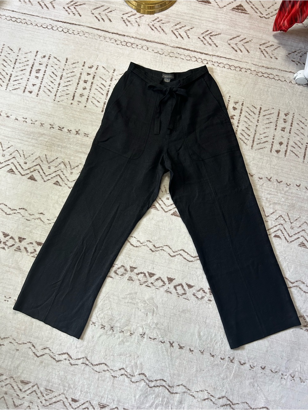 Banana Republic 100% Linen Black Tie Waist Wide Leg Pants 6 Coastal Quiet Luxury - Picture 2 of 4